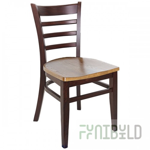 BFM Seating Berkeley Dark Walnut Beechwood Ladder Back Side Chair with Autumn Ash Wood Seat