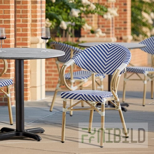 Lancaster Table & Seating Bistro Blue and White Teslin Outdoor Arm Chair