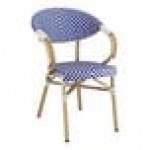 Lancaster Table & Seating Bistro Blue and White Teslin Outdoor Arm Chair Lancaster Table & Seating Bistro Blue and White Teslin Outdoor Arm Chair