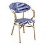 Lancaster Table & Seating Bistro Blue and White Teslin Outdoor Arm Chair Lancaster Table & Seating Bistro Blue and White Teslin Outdoor Arm Chair