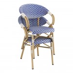 Lancaster Table & Seating Bistro Blue and White Teslin Outdoor Arm Chair Lancaster Table & Seating Bistro Blue and White Teslin Outdoor Arm Chair