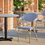Lancaster Table & Seating Bistro Blue and White Teslin Outdoor Arm Chair Lancaster Table & Seating Bistro Blue and White Teslin Outdoor Arm Chair