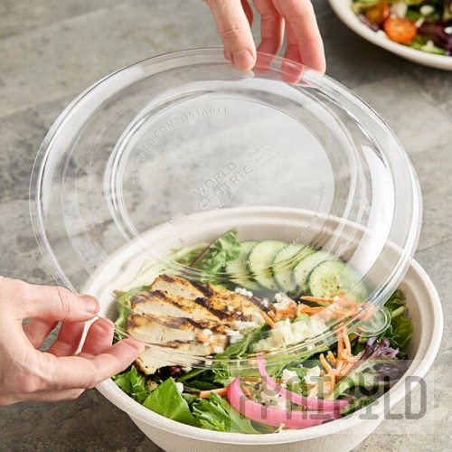 World Centric Compostable Clear PLA Lid for 36-64 oz. Fiber Take-Out Bowls - 300/Case