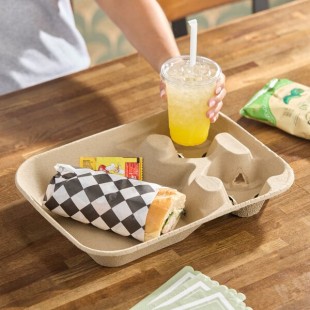 Choice Molded Fiber / Pulp 24-44 oz. 2-Cup Carrier with Large Tray - 50/Pack