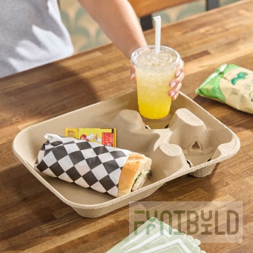 Choice Molded Fiber / Pulp 24-44 oz. 2-Cup Carrier with Large Tray - 50/Pack