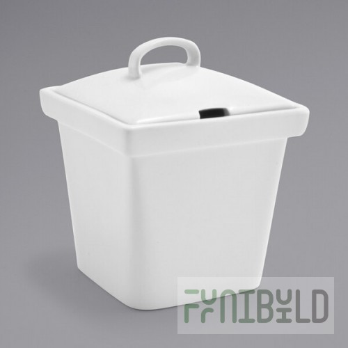 Front of the House Mod 15 oz. Bright White Square Porcelain Pot with Notched Lid - 6/Case