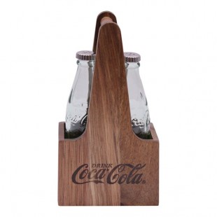 TableCraft 1 oz. Green Glass Coca-Cola® Bottle Salt and Pepper Shaker Set with Wooden Caddy
