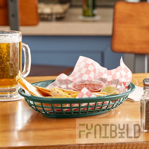 TableCraft C1084FG Forest Green Jumbo Oval Polypropylene Fast Food Basket - 12/Pack