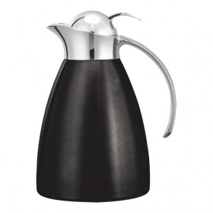 Service Ideas Marquette 33.8 oz. Black Onyx Stainless Steel Insulated Carafe / Server with Push Button Lid MAR10BSPBBX
