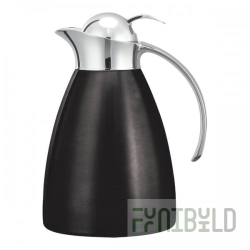 Service Ideas Marquette 33.8 oz. Black Onyx Stainless Steel Insulated Carafe / Server with Push Button Lid MAR10BSPBBX