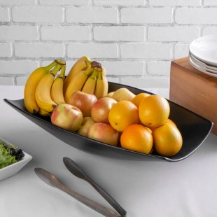 G.E.T. Enterprises FUL04BB Bugambilia 4.2 Qt. Classic Textured Finish Black Resin-Coated Aluminum Rectangular Fruit Bowl with Lip