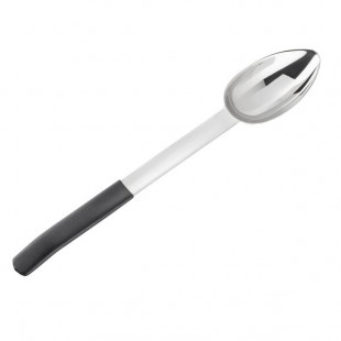 TableCraft AM5343BK Antimicrobial 4 oz. Stainless Steel Solid Oval Portion Spoon with Black Handle