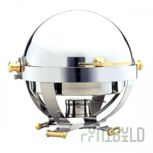 Walco WL54130G Satellite 6 Qt. Round Stainless Steel Roll Top Chafer with Gold Feet and Handles