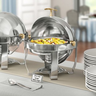 Acopa Supreme 4 Qt. Round Roll Top Gold Trim Chafer