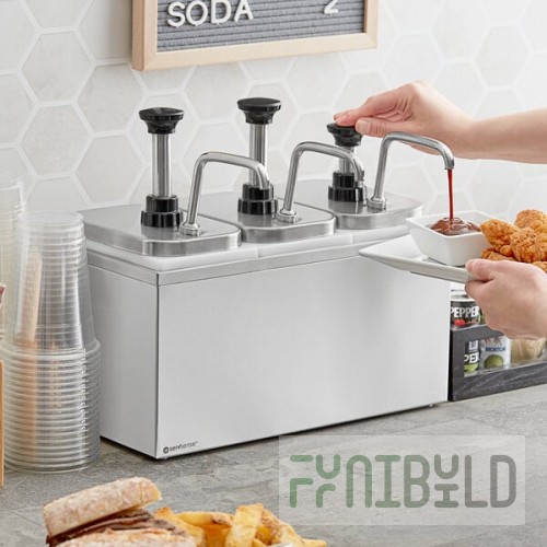 ServSense Triple 2 Qt. Stainless Steel Condiment Dispenser - 3 Stainless Steel Pumps with Adjustable Portion Control