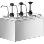 ServSense Triple 2 Qt. Stainless Steel Condiment Dispenser - 3 Stainless Steel Pumps with Adjustable Portion Control ServSense Triple 2 Qt. Stainless Steel Condiment Dispenser - 3 Stainless Steel Pumps with Adjustable Portion Control