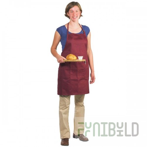 Chef Revival Burgundy Poly-Cotton Customizable Bib Apron with 1 Pocket - 30