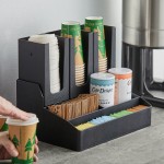 Choice Black 6-Section Countertop Cup, Lid, and Coffee Condiment Organizer
