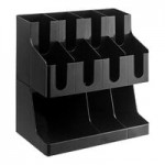 Choice Black 6-Section Countertop Cup, Lid, and Coffee Condiment Organizer