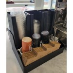 Choice Black 6-Section Countertop Cup, Lid, and Coffee Condiment Organizer