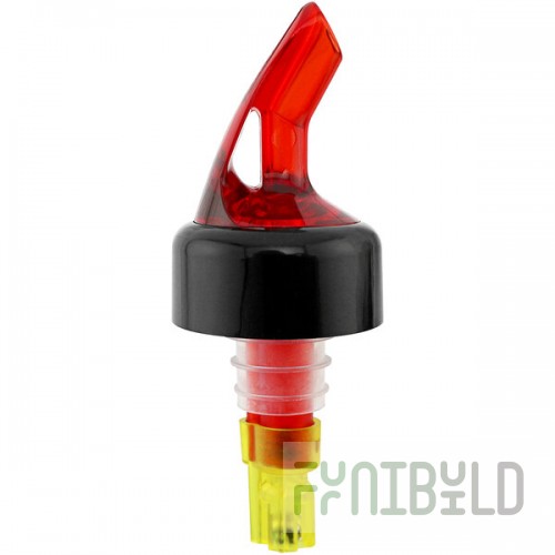Franmara Bar-Pro 1.5 oz. Red Spout / Yellow Tail Measured Liquor Pourer with Collar 8758 BU - 12/Pack