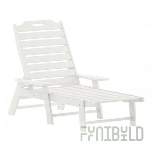 Flash Furniture Monterey White Adjustable Polyethylene Adirondack Chaise Lounge with Cup Holder
