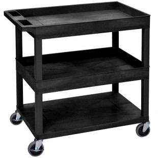Luxor EC112-B Black Two Tub and One Flat Bottom Shelf Utility Cart - 32