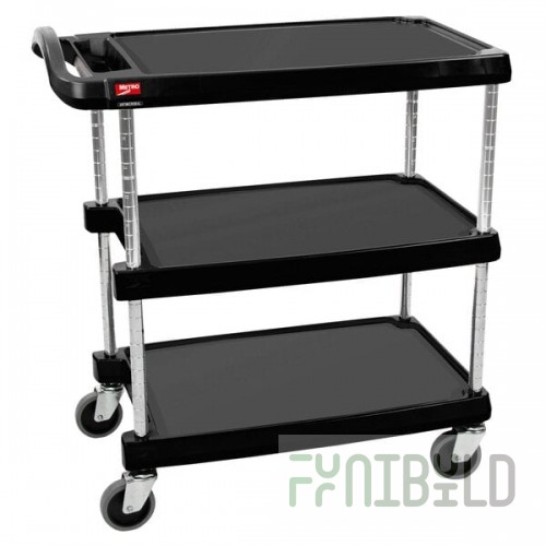 Metro myCart MY1627-34BL Black Utility Cart with Three Shelves and Chrome Posts - 18