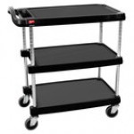 Metro myCart MY1627-34BL Black Utility Cart with Three Shelves and Chrome Posts - 18 Metro myCart MY1627-34BL Black Utility Cart with Three Shelves and Chrome Posts - 18