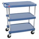 Metro myCart MY1627-34BL Black Utility Cart with Three Shelves and Chrome Posts - 18 Metro myCart MY1627-34BL Black Utility Cart with Three Shelves and Chrome Posts - 18