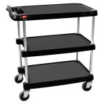 Metro myCart MY1627-34BL Black Utility Cart with Three Shelves and Chrome Posts - 18 Metro myCart MY1627-34BL Black Utility Cart with Three Shelves and Chrome Posts - 18