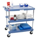 Metro myCart MY1627-34BL Black Utility Cart with Three Shelves and Chrome Posts - 18 Metro myCart MY1627-34BL Black Utility Cart with Three Shelves and Chrome Posts - 18