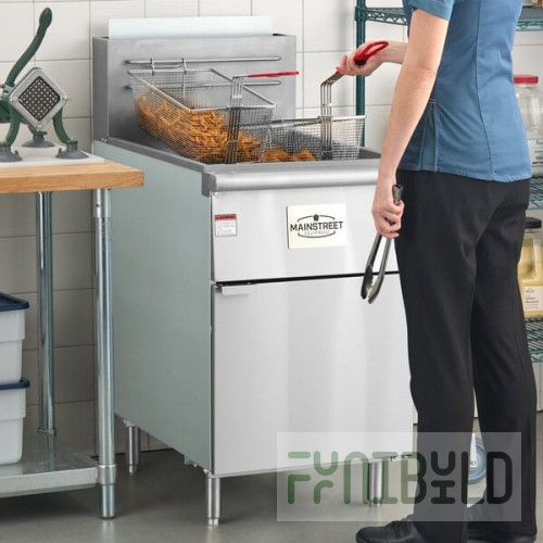 MainStreet Equipment Liquid Propane 70-100 lb. Stainless Steel Floor Fryer - 150,000 BTU