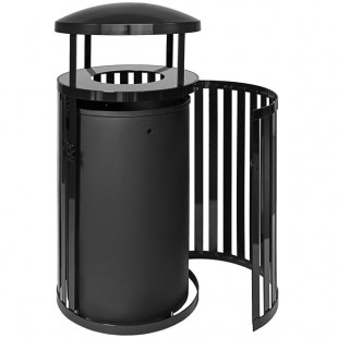 Ex-Cell Kaiser SCTP-40 D BLK Streetscape Black Gloss 45 Gallon Round Outdoor Trash Can with Canopy and Door