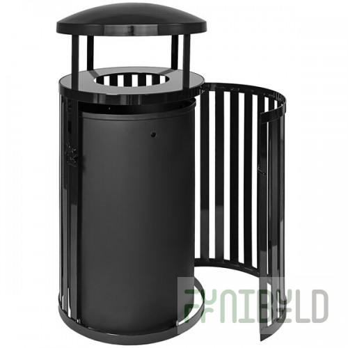 Ex-Cell Kaiser SCTP-40 D BLK Streetscape Black Gloss 45 Gallon Round Outdoor Trash Can with Canopy and Door