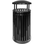 Ex-Cell Kaiser SCTP-40 D BLK Streetscape Black Gloss 45 Gallon Round Outdoor Trash Can with Canopy and Door Ex-Cell Kaiser SCTP-40 D BLK Streetscape Black Gloss 45 Gallon Round Outdoor Trash Can with Canopy and Door