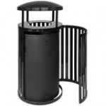 Ex-Cell Kaiser SCTP-40 D BLK Streetscape Black Gloss 45 Gallon Round Outdoor Trash Can with Canopy and Door Ex-Cell Kaiser SCTP-40 D BLK Streetscape Black Gloss 45 Gallon Round Outdoor Trash Can with Canopy and Door