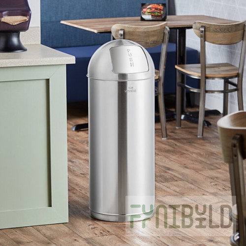 Lancaster Table & Seating 15 Gallon Stainless Steel Round Decorative Trash Can with Push Door Lid