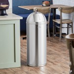 Lancaster Table & Seating 15 Gallon Stainless Steel Round Decorative Trash Can with Push Door Lid Lancaster Table & Seating 15 Gallon Stainless Steel Round Decorative Trash Can with Push Door Lid
