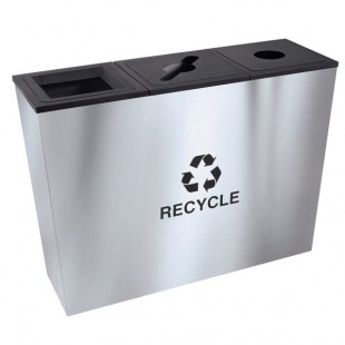 Ex-Cell Kaiser RC-MTR-3 SS Metro Collection 54 Gallon Rectangular Stainless Steel Three Stream Tapered Recycling Bin Ex-Cell Kaiser RC-MTR-3 SS Metro Collection 54 Gallon Rectangular Stainless Steel Three Stream Tapered Recycling Bin