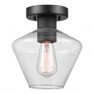Globe Harling Matte Black Semi-Flush Mount Ceiling Light with Clear Hexagonal Glass Shade - 120V, 60W Globe Harling Matte Black Semi-Flush Mount Ceiling Light with Clear Hexagonal Glass Shade - 120V, 60W