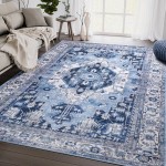 Abani Molana Collection 4' x 6' Beige / Blue Vintage Traditional Medallion Area Rug Abani Molana Collection 4' x 6' Beige / Blue Vintage Traditional Medallion Area Rug