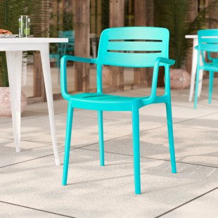 Lancaster Table & Seating Alto Coastal Blue Slat Back Resin Arm Chair Lancaster Table & Seating Alto Coastal Blue Slat Back Resin Arm Chair
