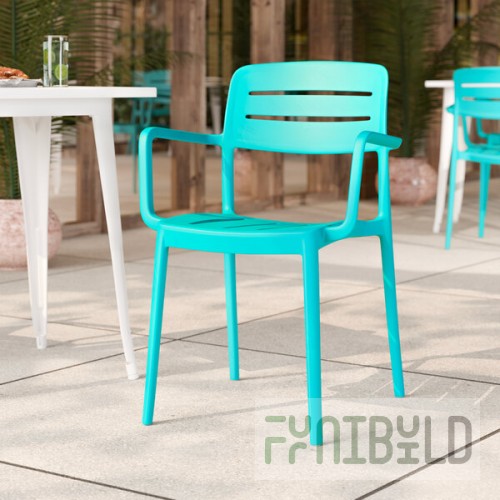 Lancaster Table & Seating Alto Coastal Blue Slat Back Resin Arm Chair