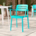 Lancaster Table & Seating Alto Coastal Blue Slat Back Resin Arm Chair Lancaster Table & Seating Alto Coastal Blue Slat Back Resin Arm Chair