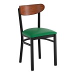 Lancaster Table & Seating Boomerang Black Finish Chair with Green Vinyl Seat and Antique Walnut Wood Back