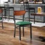 Lancaster Table & Seating Boomerang Black Finish Chair with Green Vinyl Seat and Antique Walnut Wood Back