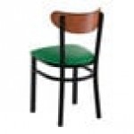 Lancaster Table & Seating Boomerang Black Finish Chair with Green Vinyl Seat and Antique Walnut Wood Back