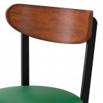 Lancaster Table & Seating Boomerang Black Finish Chair with Green Vinyl Seat and Antique Walnut Wood Back