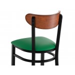 Lancaster Table & Seating Boomerang Black Finish Chair with Green Vinyl Seat and Antique Walnut Wood Back